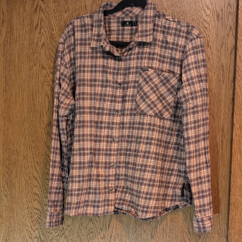 Volcom Brown and Black Plaid Casual Shirt